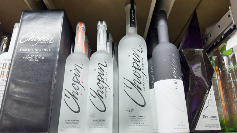 Bottles of Chopin vodka on shelves