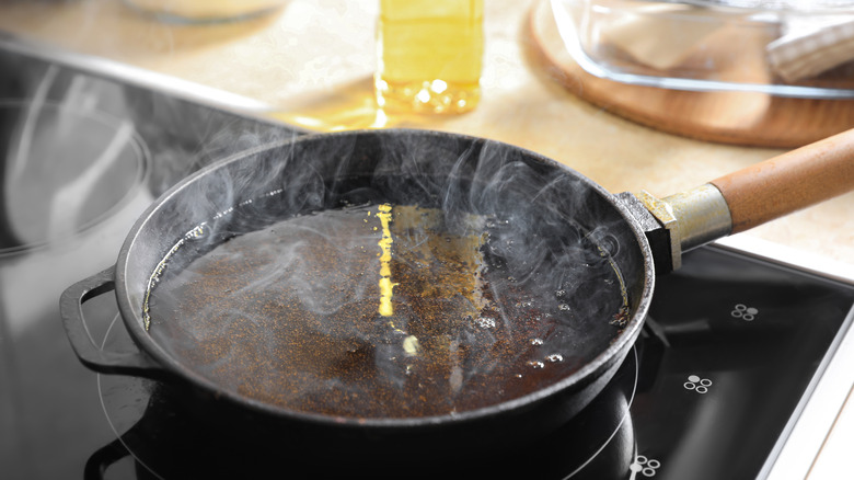 hot oil in frying pan