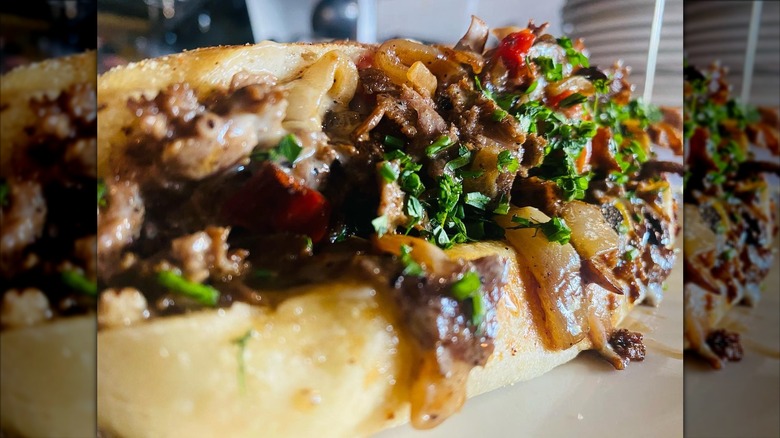 Closeup of the cheesesteak from Chowderhead