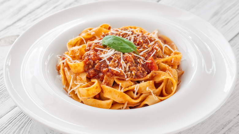 tagliatelle all ragu in bowl