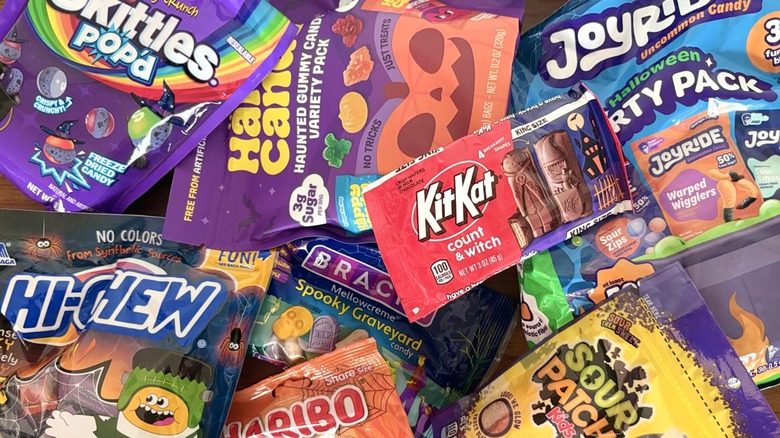 Halloween candy assortments by KitKat, Skittles, Joyride, Hi-Chew, Häppy Candy, and more
