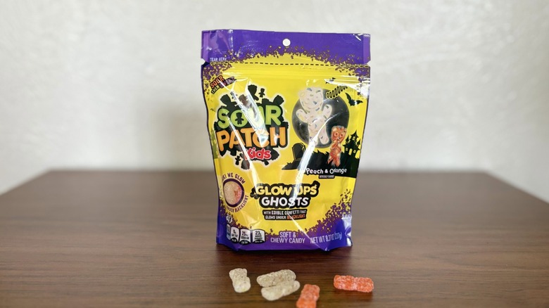 Bag of Sour Patch Kids' peach and orange Glow Up Ghosts
