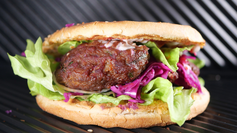 meatball sandwich with pickled red cabbage