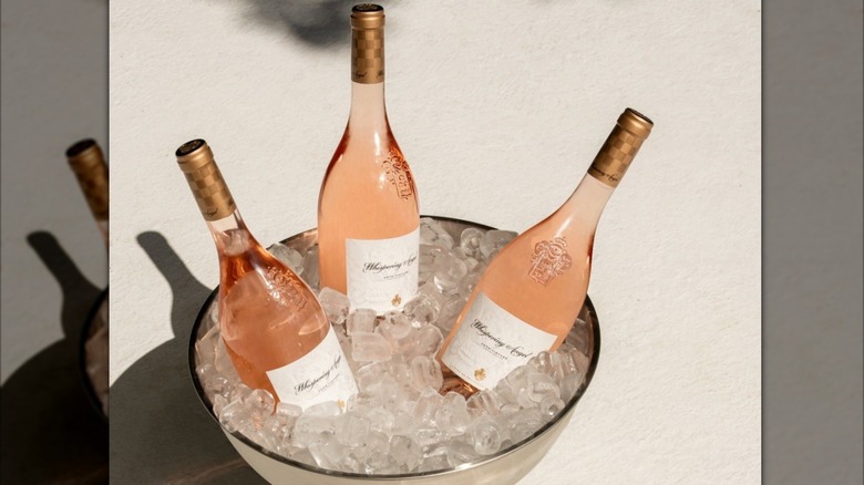Bottles of Whispering Angel rosé in ice bucket