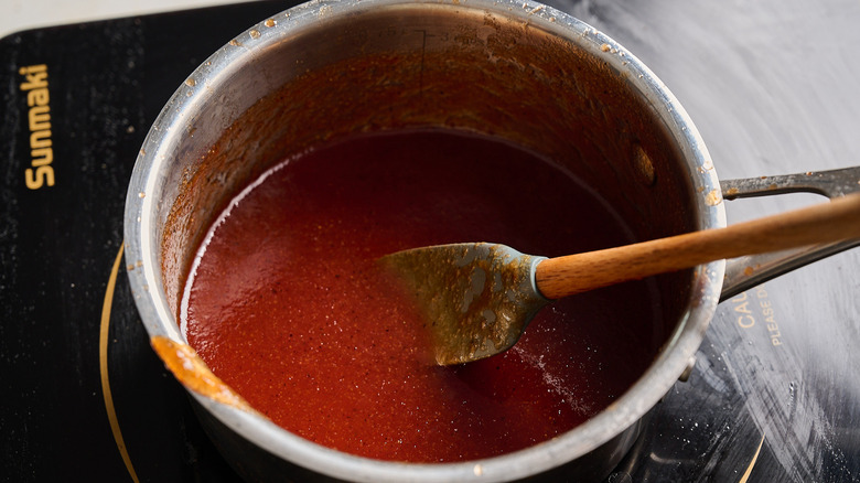 cooked red ranch sauce in a saucepan