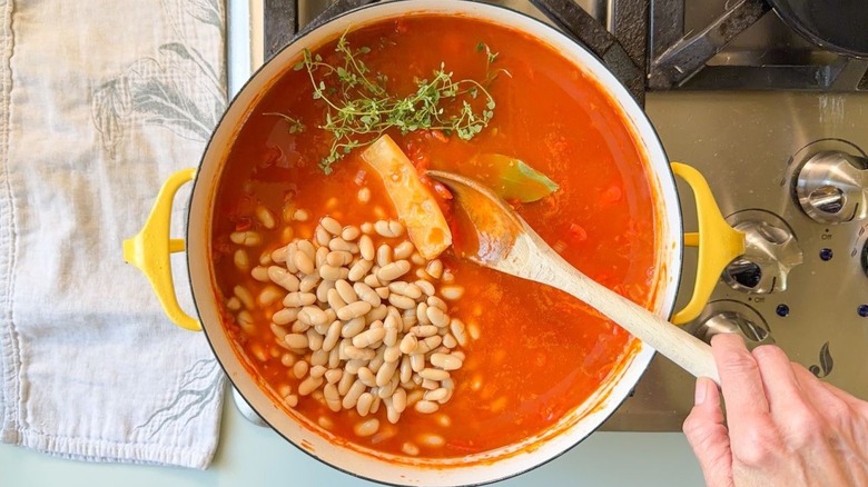 Tomato soup cooking in a pot