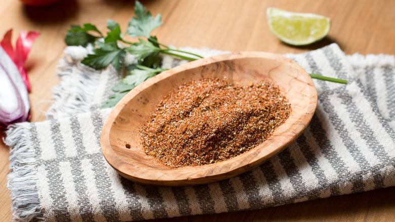 taco seasoning in wooden bowl