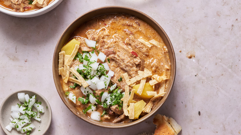 A bowl of pork taco chili