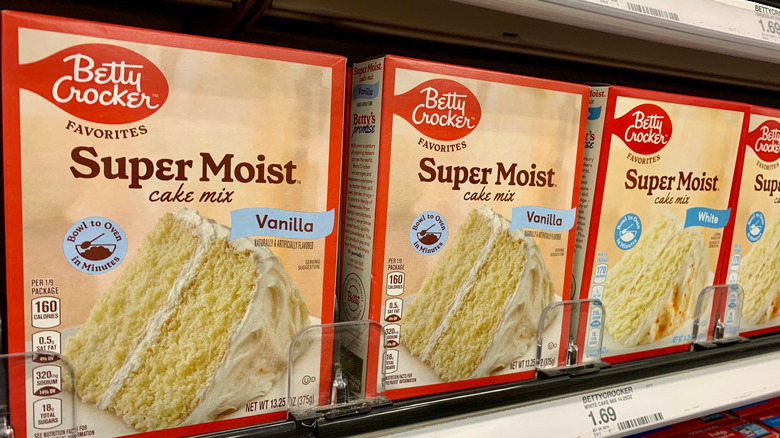boxes of Betty Crocker Super Moist vanilla cake mix