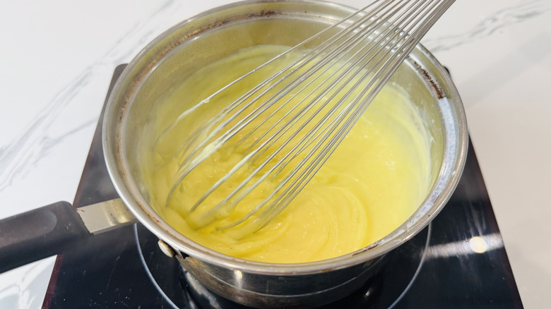 Pudding mixture in pot