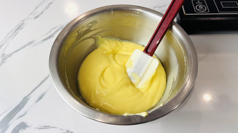Vanilla pudding mixture in bowl