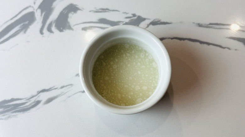 Gelatin mixture in ramekin