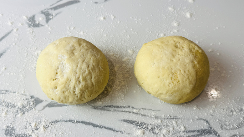 Dough divided into two balls