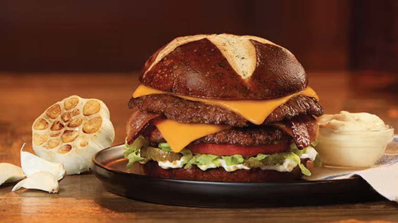 Culver's Roasted Garlic & Bacon Pub Burger on plate.