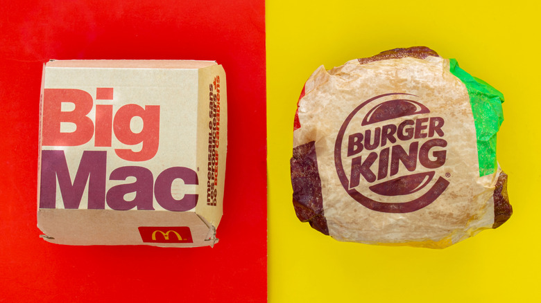 Mcdonald's Big Mac and Burger King Whopper hamburgers.