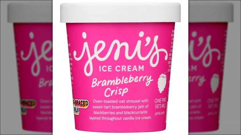 Pint carton of Jeni's brambleberry crisp ice cream