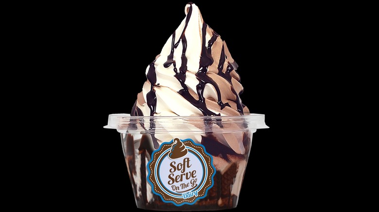 Vanilla chocolate Soft Serve on the Go cup with chocolate syrup