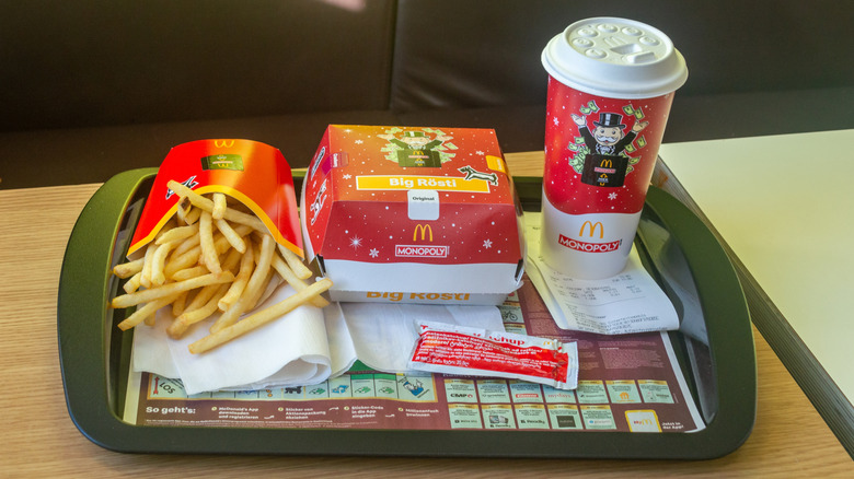 McDonald's meal with monopoly stickers