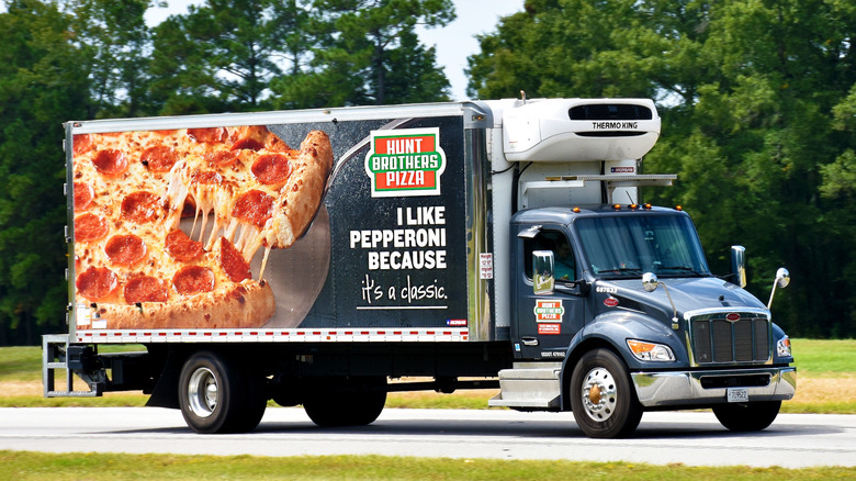 Hunt Brothers pizza truck on the road