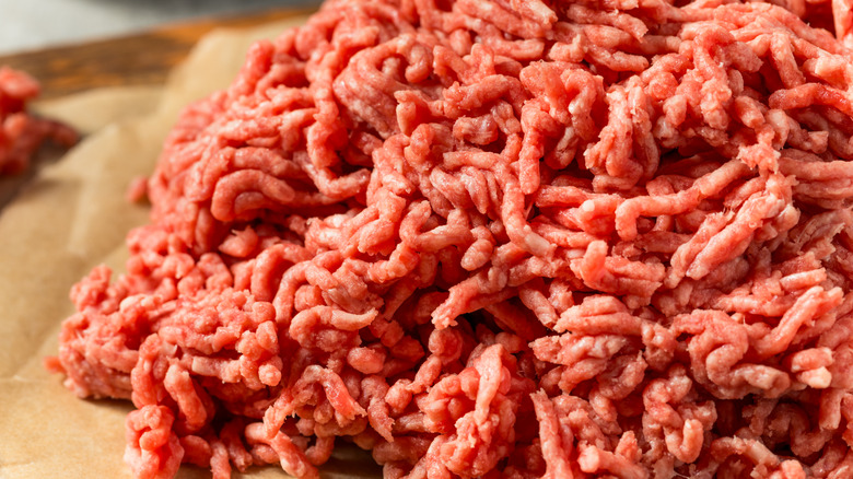 close up of raw ground beef