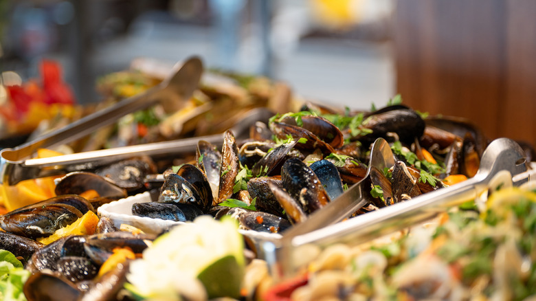 mussels on buffet table