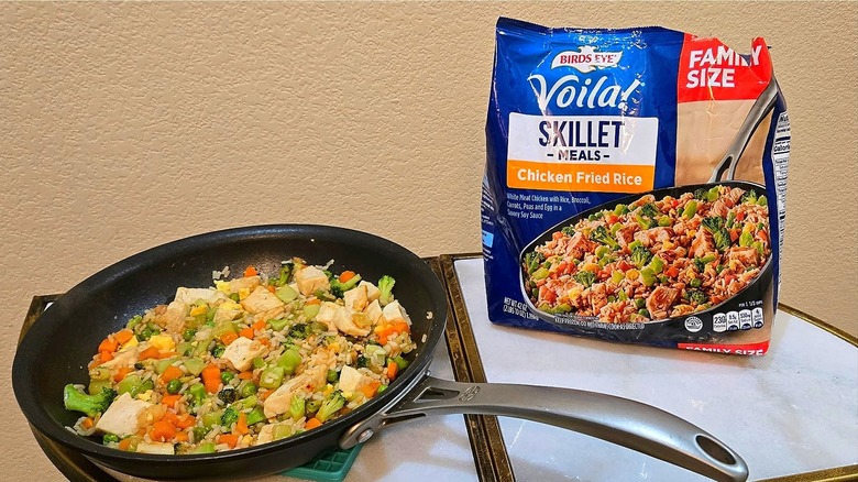 Birds Eye Voila! Chicken Fried Rice in pan with bag