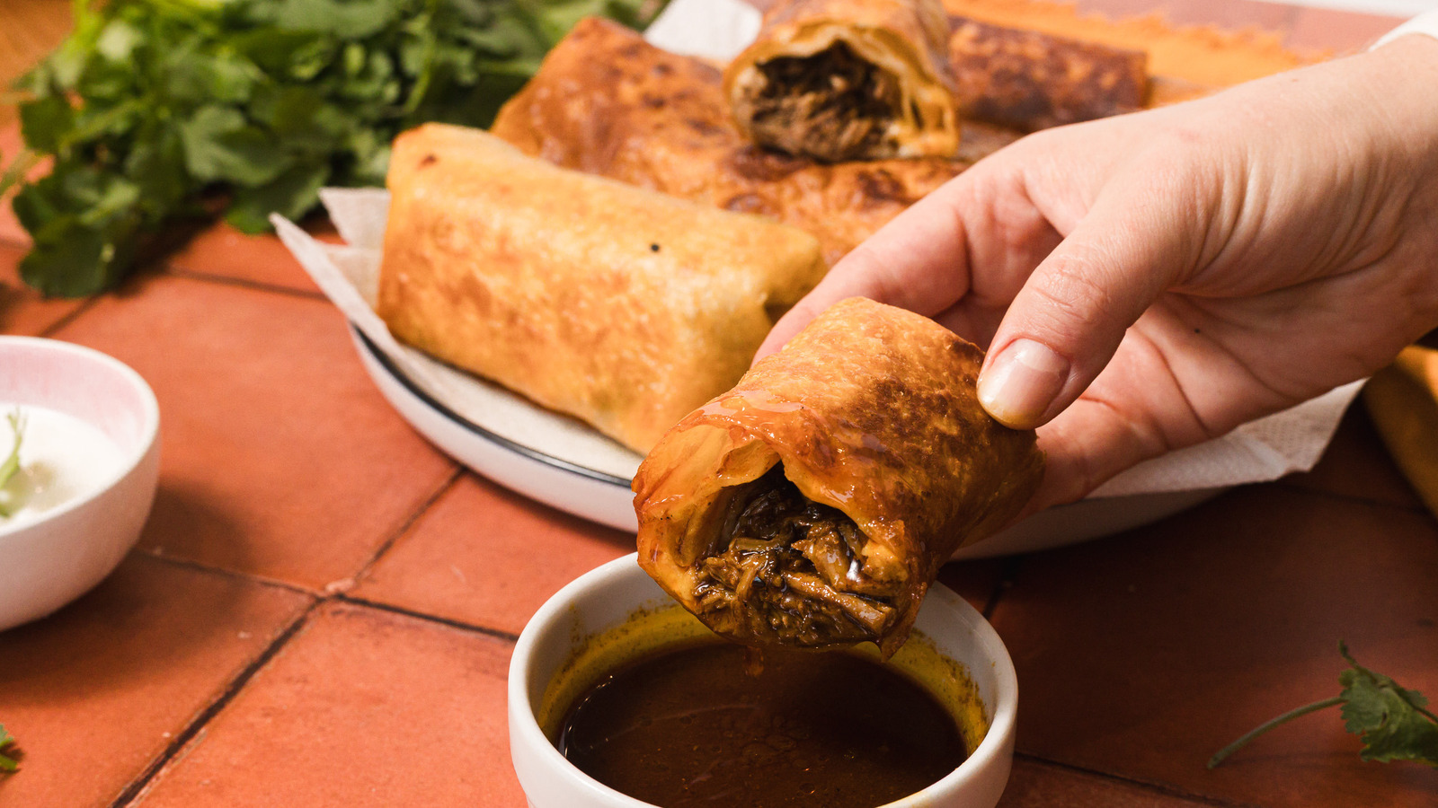 Birria-Style Shredded Beef Chimichangas Recipe - Tasting Table