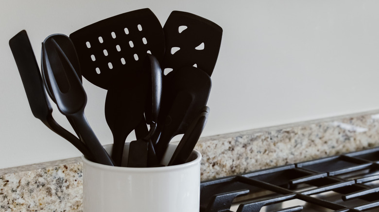 Black plastic cooking utensils