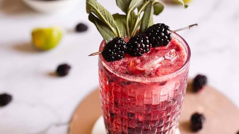 purple drink with blackberries and sage