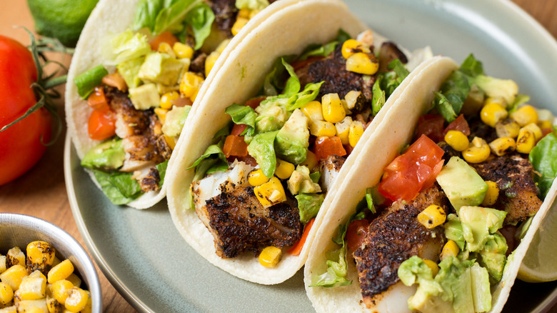 blackened fish tacos on plate