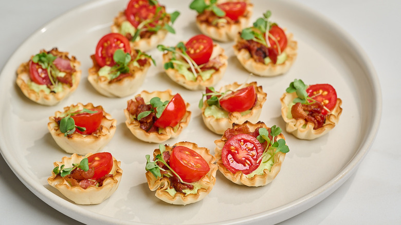 BLT phyllo cups on a platter