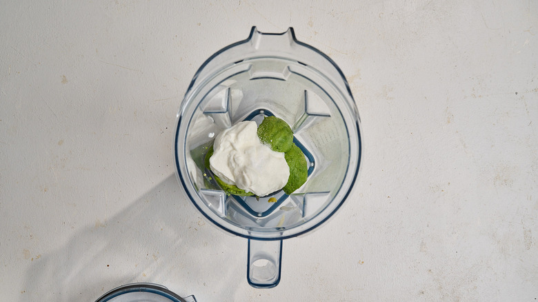 avocados and greek yogurt in a blender