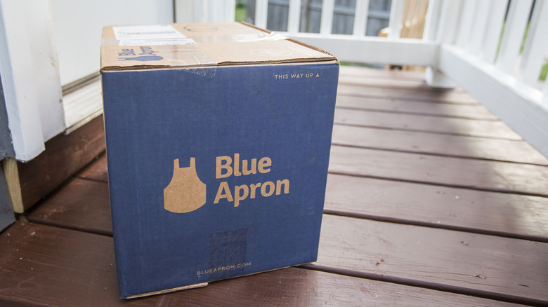 Blue Apron box on porch