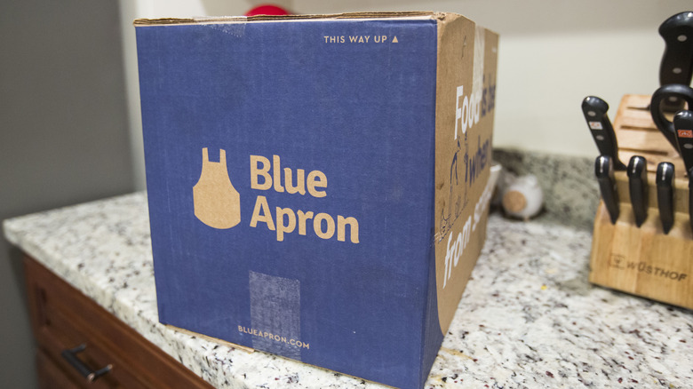 Blue Apron box on counter