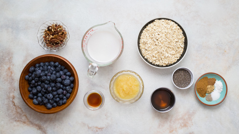 baked oatmeal ingredients on table