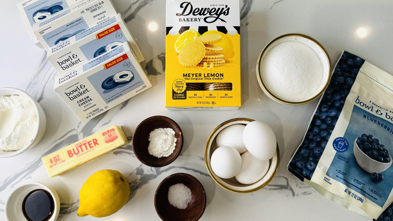 Ingredients for blueberry lemon cheesecake