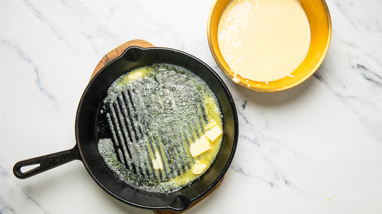 Hot skillet with butter.