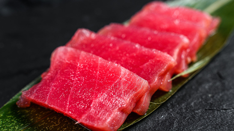 raw sashimi tuna on board 
