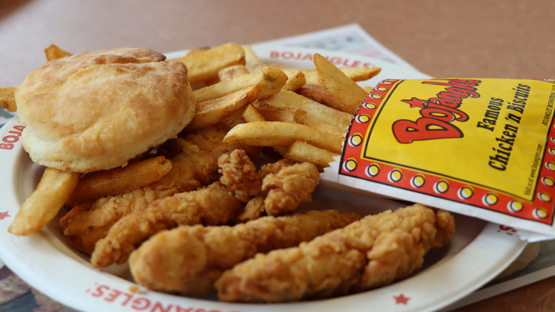 Bojangles biscuit with chicken and fries