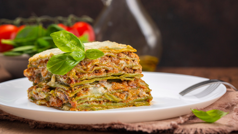 green lasagna on plate
