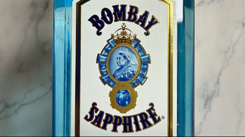 Close-up of label of Bombay Sapphire