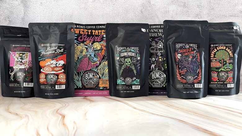 Bones Coffee fall bags on marble table