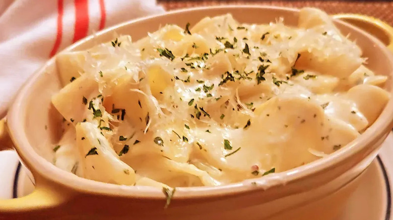 Close-up of scratch-made noodles romanoff