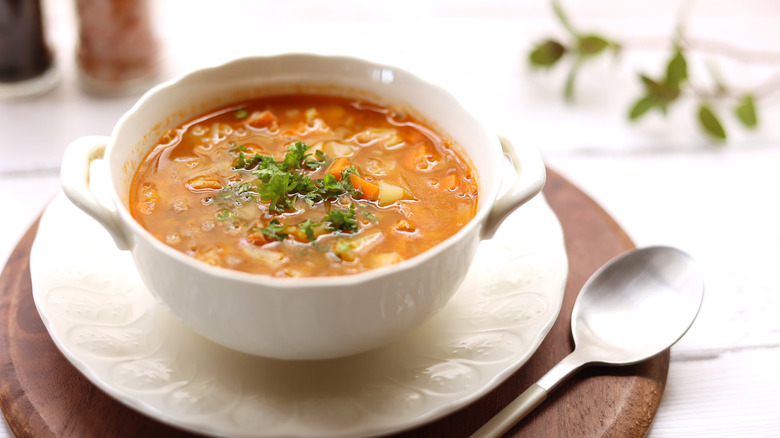 bowl of veggie lentil soup