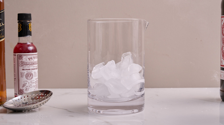 mixing glass filled with ice