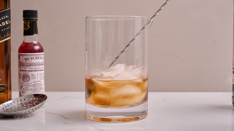 stirring liquors in a mixing glass