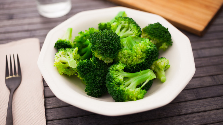 broccoli florets in white dish