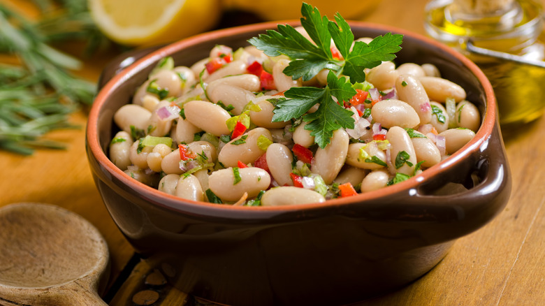 Cannellini beans in a salad with garnish
