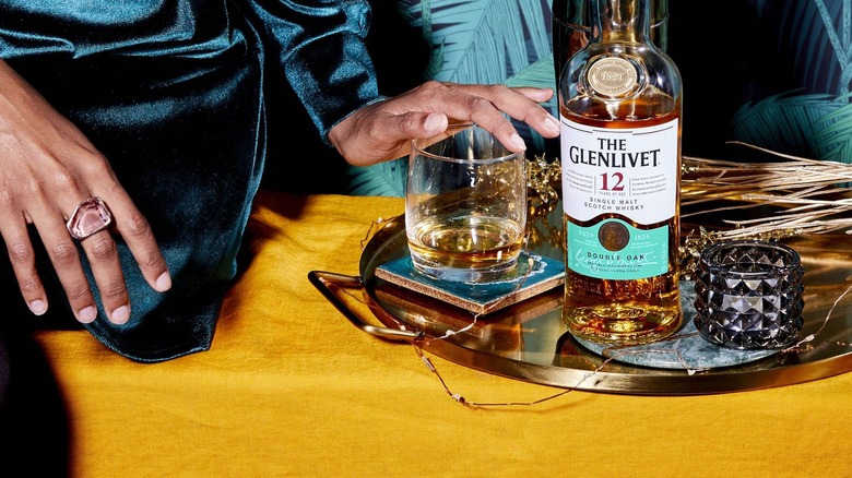Bottle and glass of Glenlivet 12