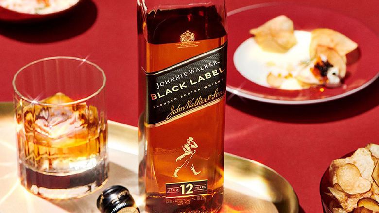 Bottle and glass of Black Label